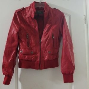 Red Vegan Leather Jacket with Warm Lining